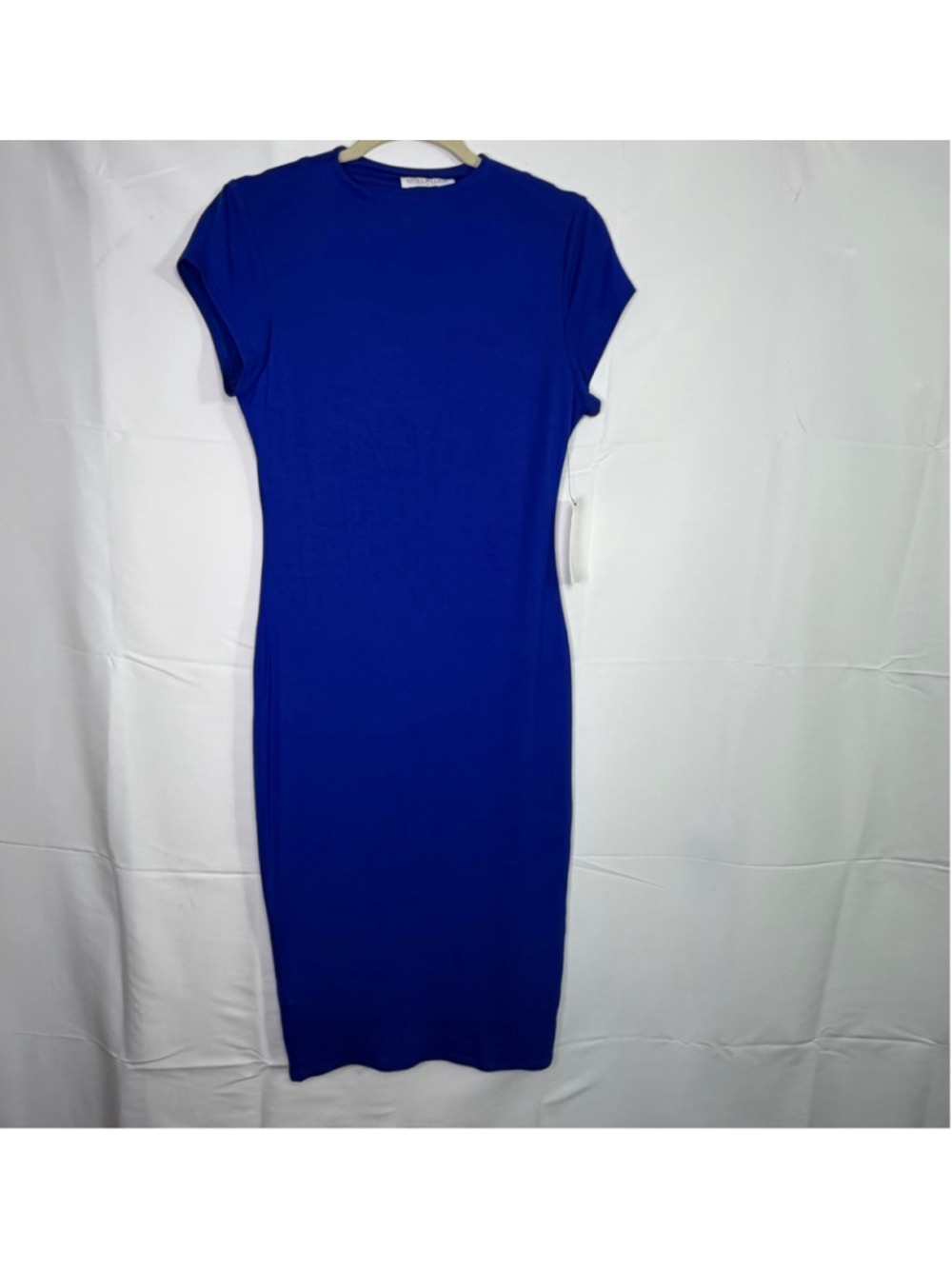 Stella Luce Cobalt Royal Blue Short Sleeve Bodycon Midi Dress Medium M NWT